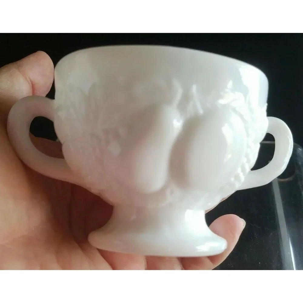 Vintage Milk Glass Harvest sugar bowl double handles no lid